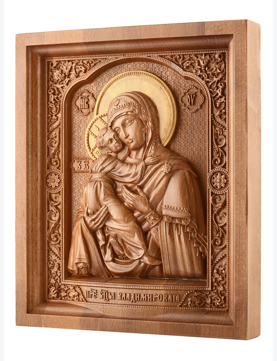 Деревянная резная икона «Божией Матери. Владимирская» бук 28 x 23 см