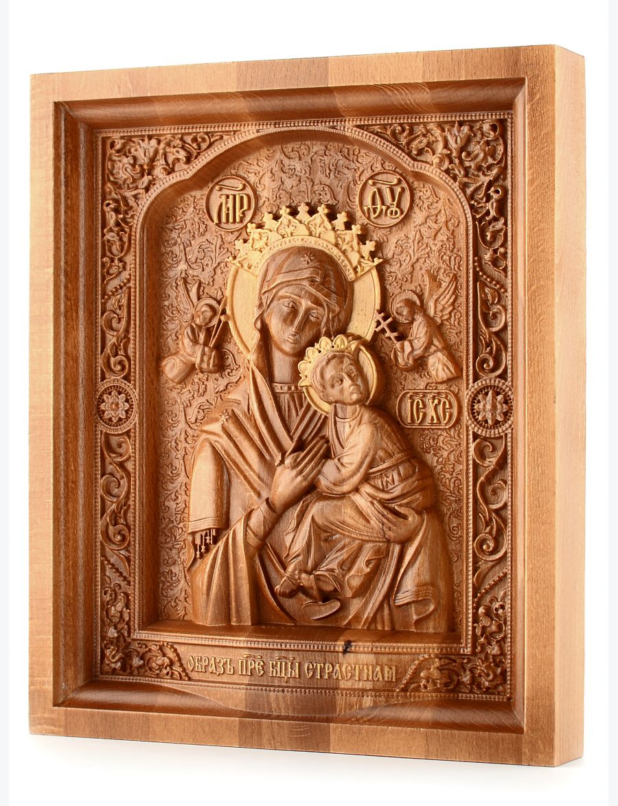 Деревянная резная икона «Божией Матери Страстная» бук 57 x 40 см