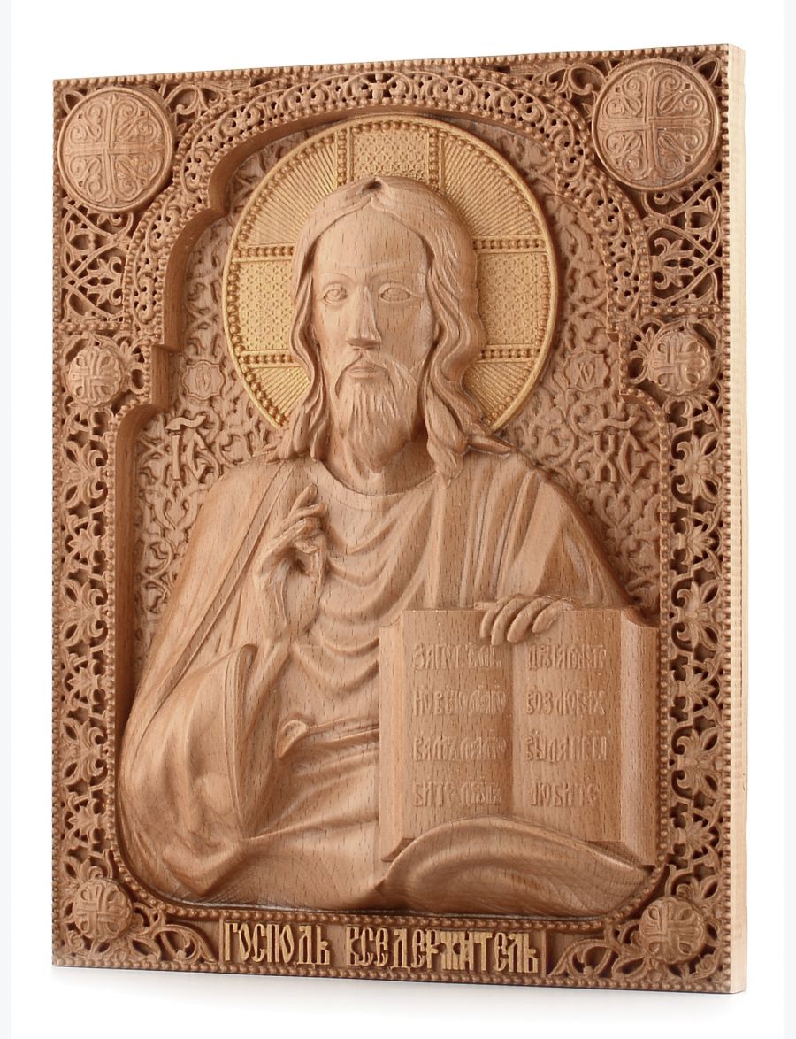 Деревянная резная икона «Господь Вседержитель» бук 28 x 23 см