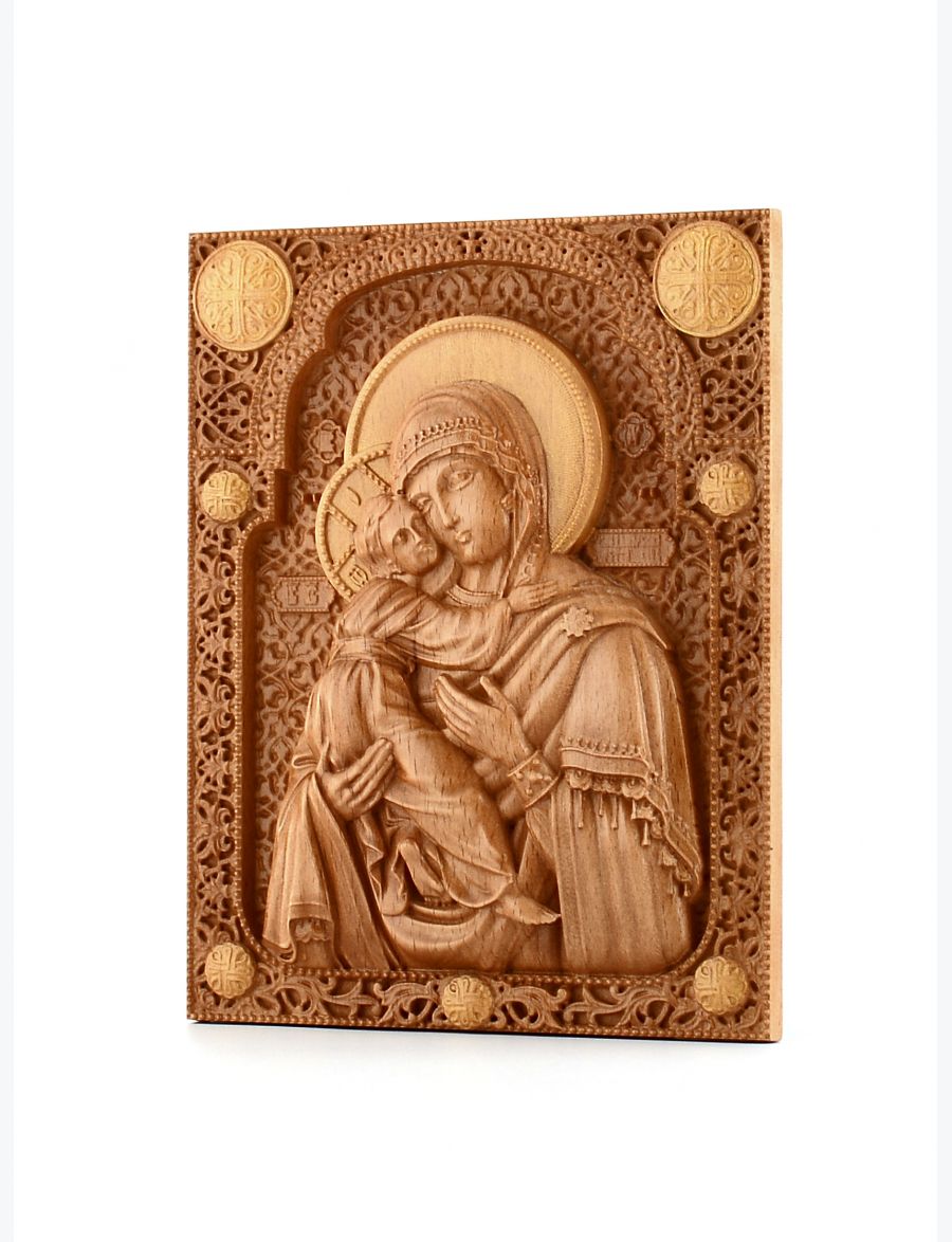 Деревянная резная икона «Божией Матери Владимирская» бук 18 x 14