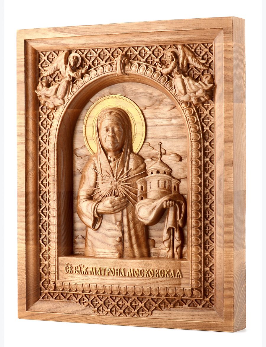 Деревянная резная икона «Святая Матрона» бук 28 x 23 см