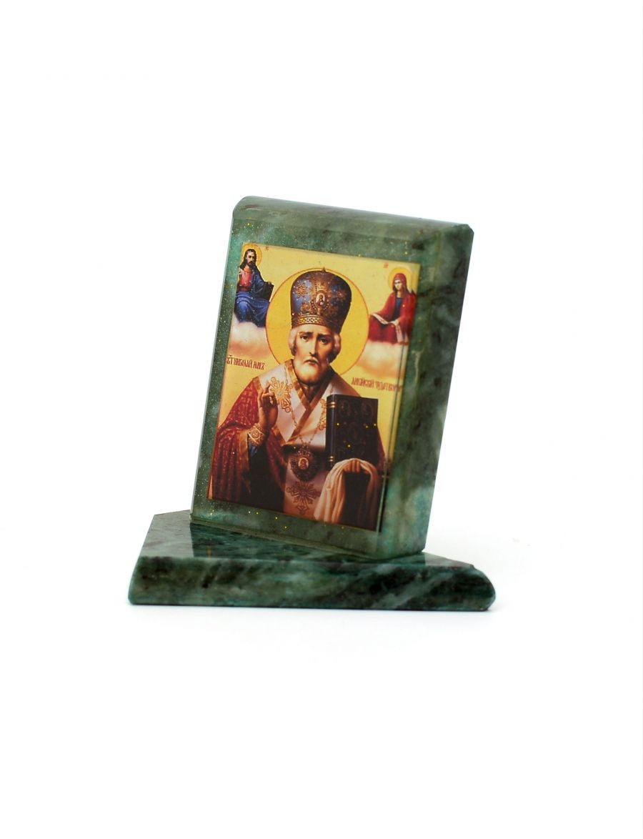 Каменная икона «Николай Чудотворец» змеевик