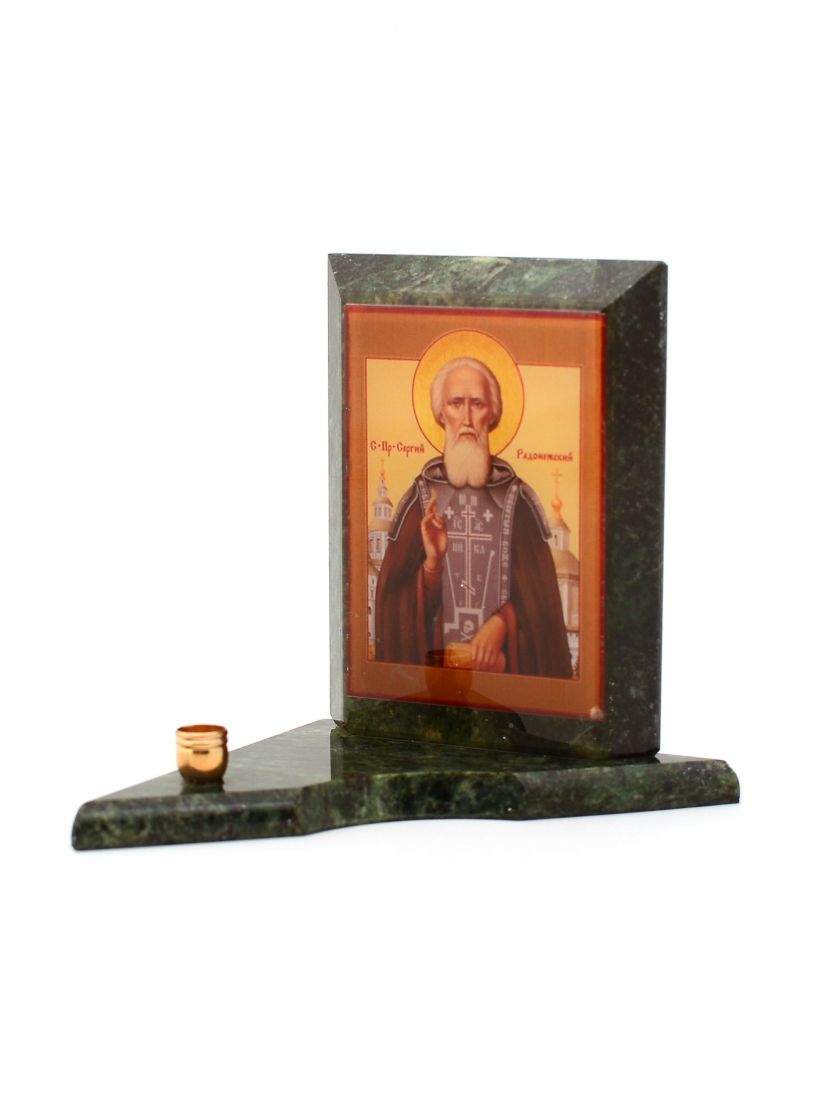 Каменная икона с подсвечником «Сергий Радонежский» змеевик