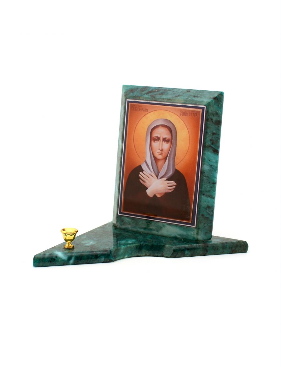 Каменная икона с подсвечником «Ксения Петербургская» змеевик