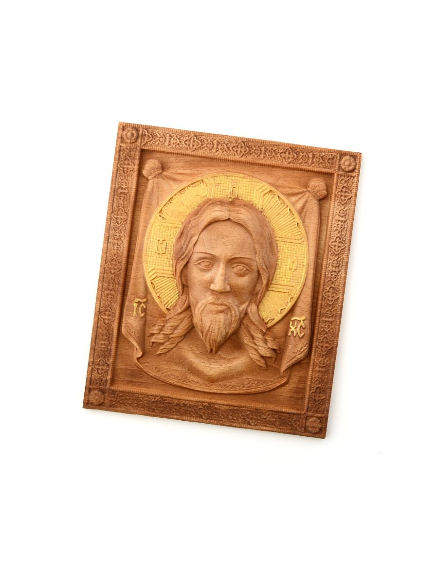 Деревянная резная икона «Спас Нерукотворный» бук 18 x 14 см