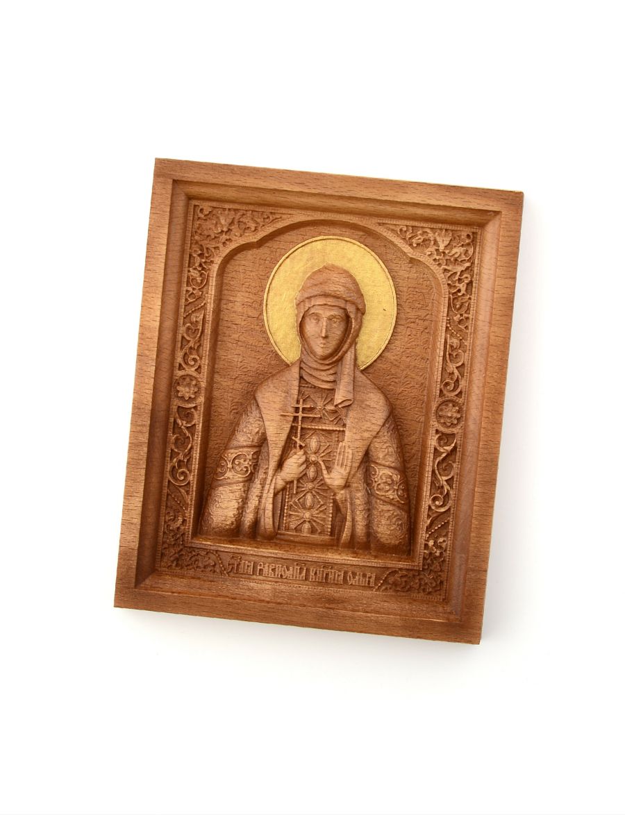 Деревянная резная икона «Святая Княгиня Ольга» бук 18 x 14 см