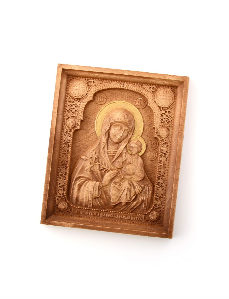 Деревянная резная икона «Божией Матери Неувядаемый цвет» бук 18 x 14 см