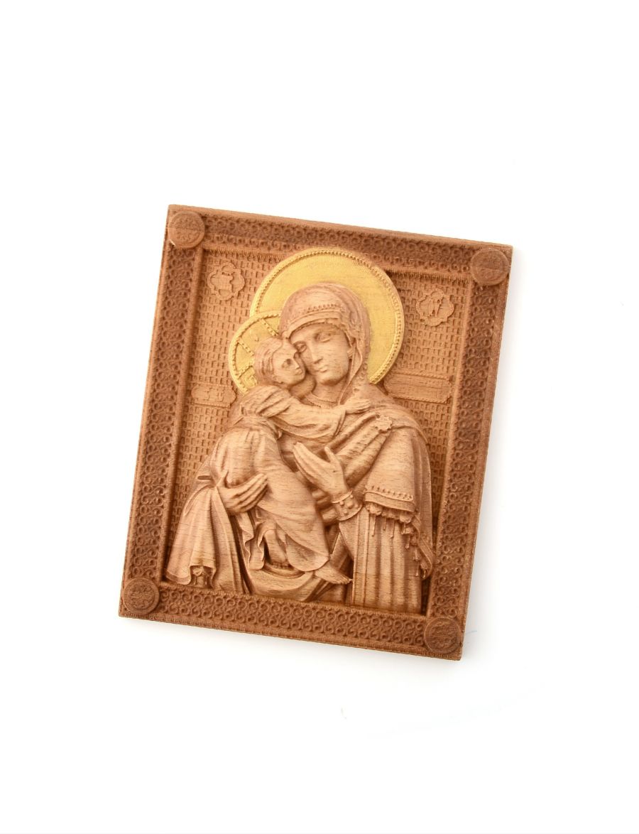 Деревянная резная икона «Божией Матери Владимирская» бук 18 x 14 см