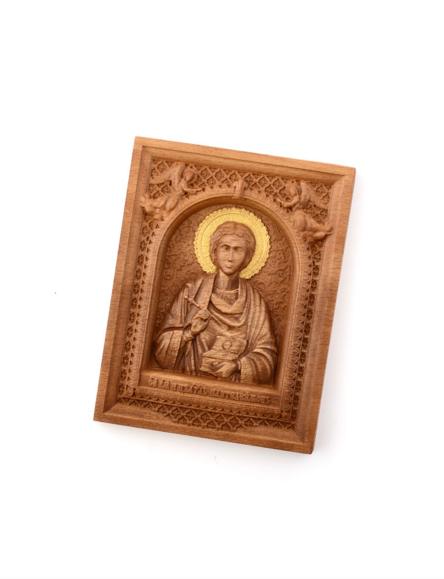 Деревянная резная икона «Святой Целитель Пантелеймон» бук 18 x 14 см