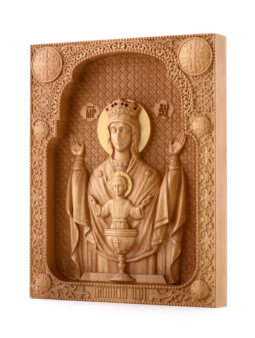 Деревянная резная икона «Божией Матери Неупиваемая чаша» бук 30 x 24 см
