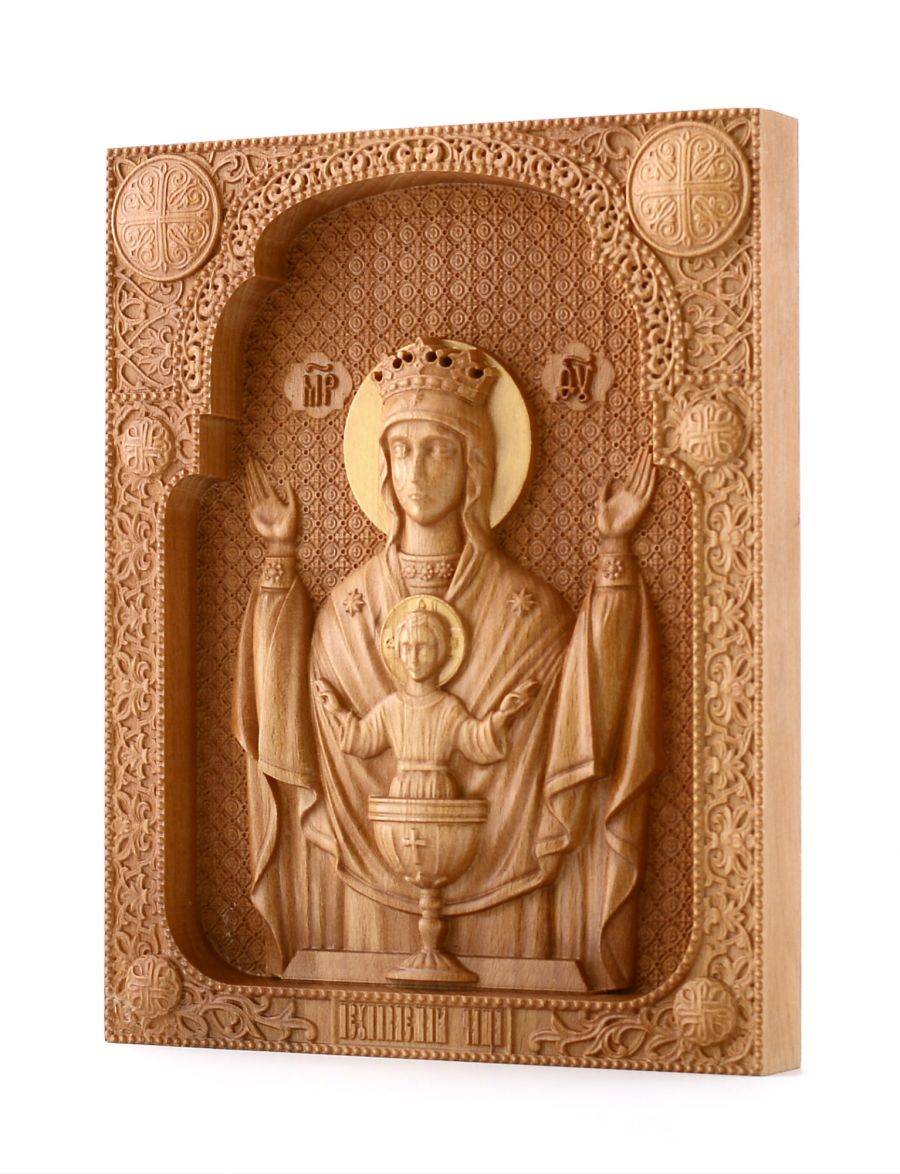 Деревянная резная икона «Божией Матери Неупиваемая чаша» бук 12 x 8 см