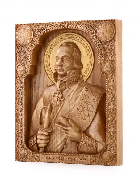 Деревянная резная икона «Святой Адмирал Феодор Ушаков» бук 12 x 9 см