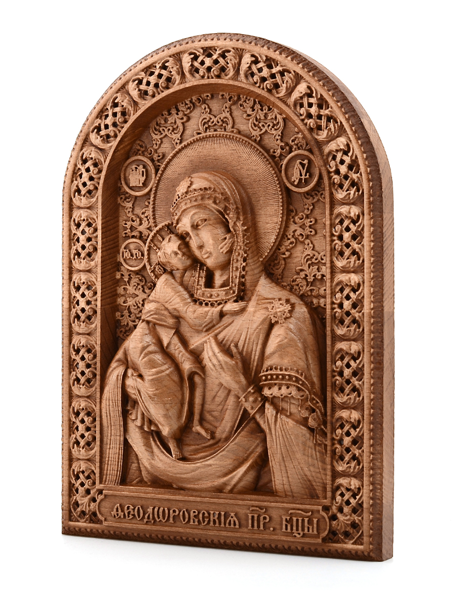 Деревянная резная икона «Божией Матери Феодоровская» бук 18 x 15 см