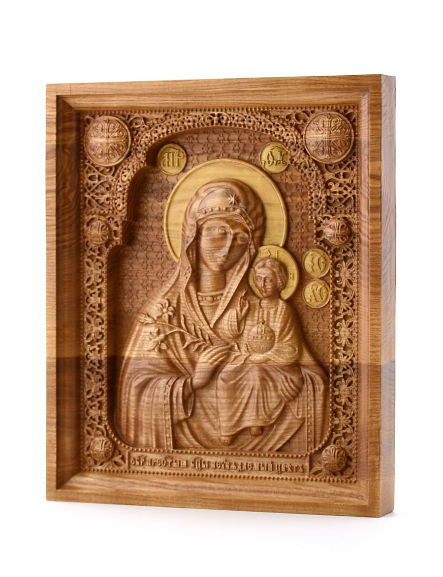Деревянная резная икона «Божией Матери Неувядаемый цвет» бук 28 x 23 см