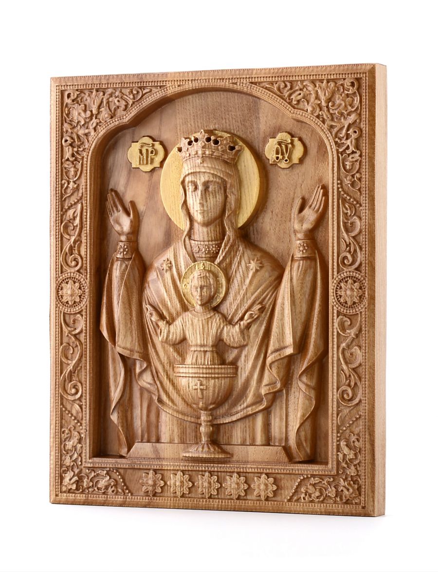 Деревянная резная икона «Божией Матери Неупиваемая чаша» бук 18 x 12 см