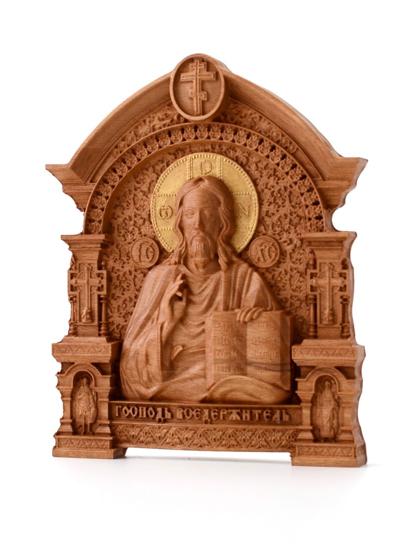 Деревянная резная икона «Господь Вседержитель» арка бук 18 x 15 см