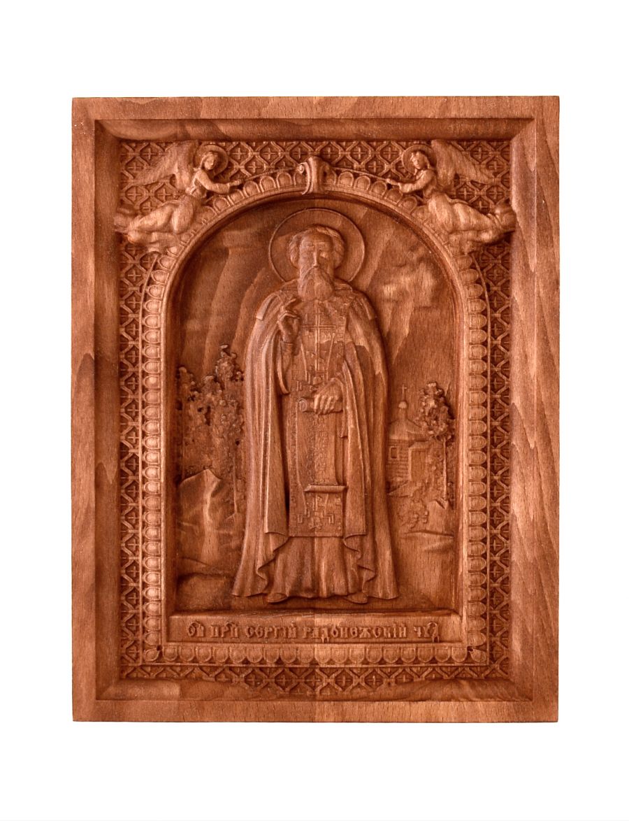 Деревянная резная икона «Сергий Радонежский» бук 23 x 18 см