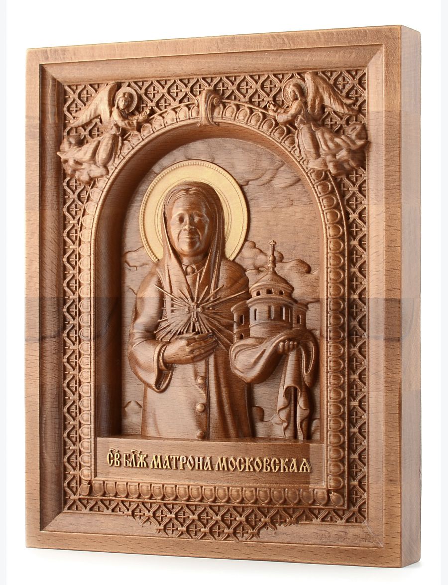 Деревянная резная икона «Святая Матрона» бук 57 x 45 см