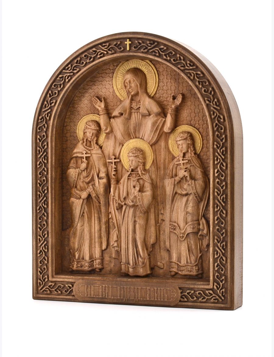 Деревянная резная икона «Вера, Надежда, Любовь и мать их Софья» бук 18 x 12 см