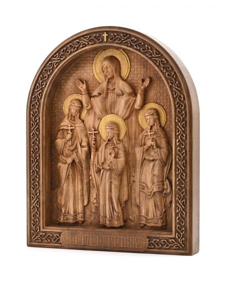 Деревянная резная икона «Вера, Надежда, Любовь и мать их Софья» бук 28 x 23 см