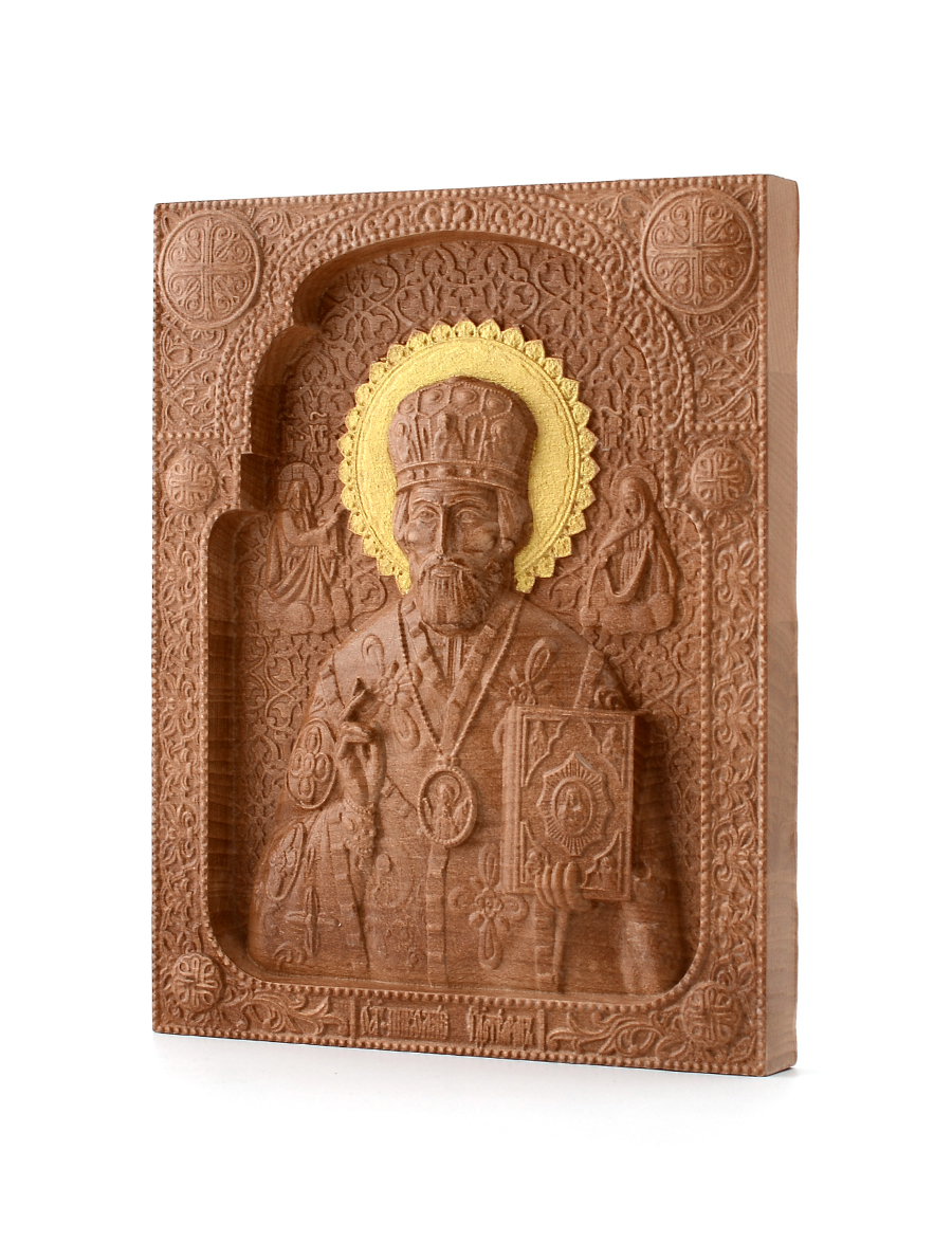 Деревянная резная икона «Святой Николай Чудотворец» бук 18 x 14 см