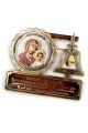 Оберег с иконой магнитный «Пресвятая Богородица, спаси нас» золото круг с колоколом