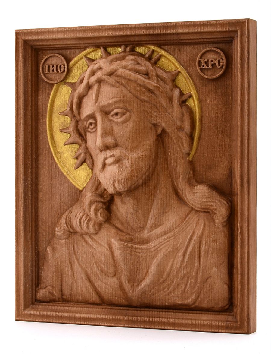 Деревянная резная икона «Спаситель в терновом венце» бук 28 x 23 см