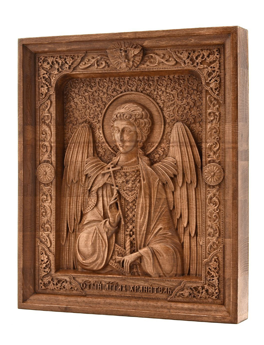 Деревянная резная икона «Ангел Хранитель» бук 57 x 45 см