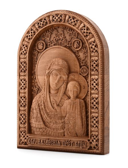 Деревянная резная икона «Божией Матери Казанская» бук 18 x 15 см