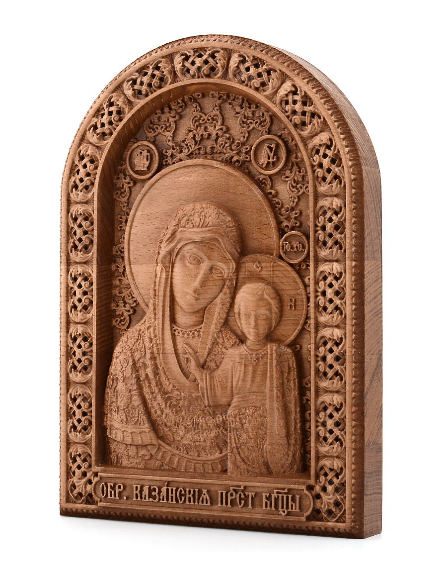 Деревянная резная икона «Божией Матери Казанская» бук 57 x 40 см