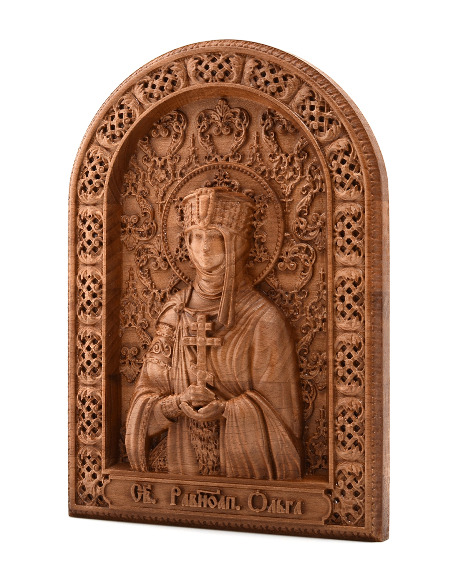 Деревянная резная икона «Святая Ольга» бук 57 x 40 см