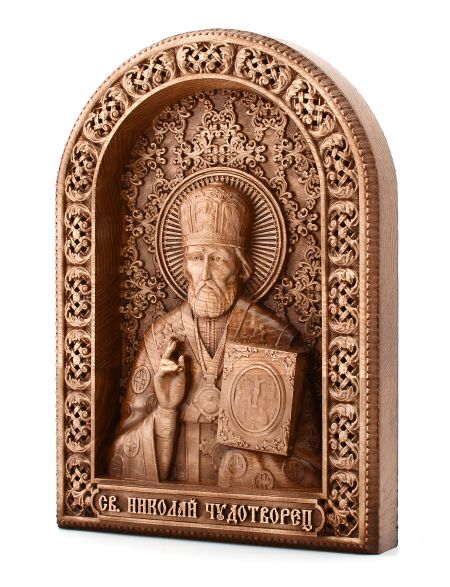 Деревянная резная икона «Николай Чудотворец» бук 57 x 40 см