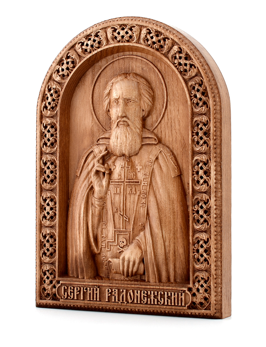 Деревянная резная икона «Сергий Радонежский» бук 23 x 18 см