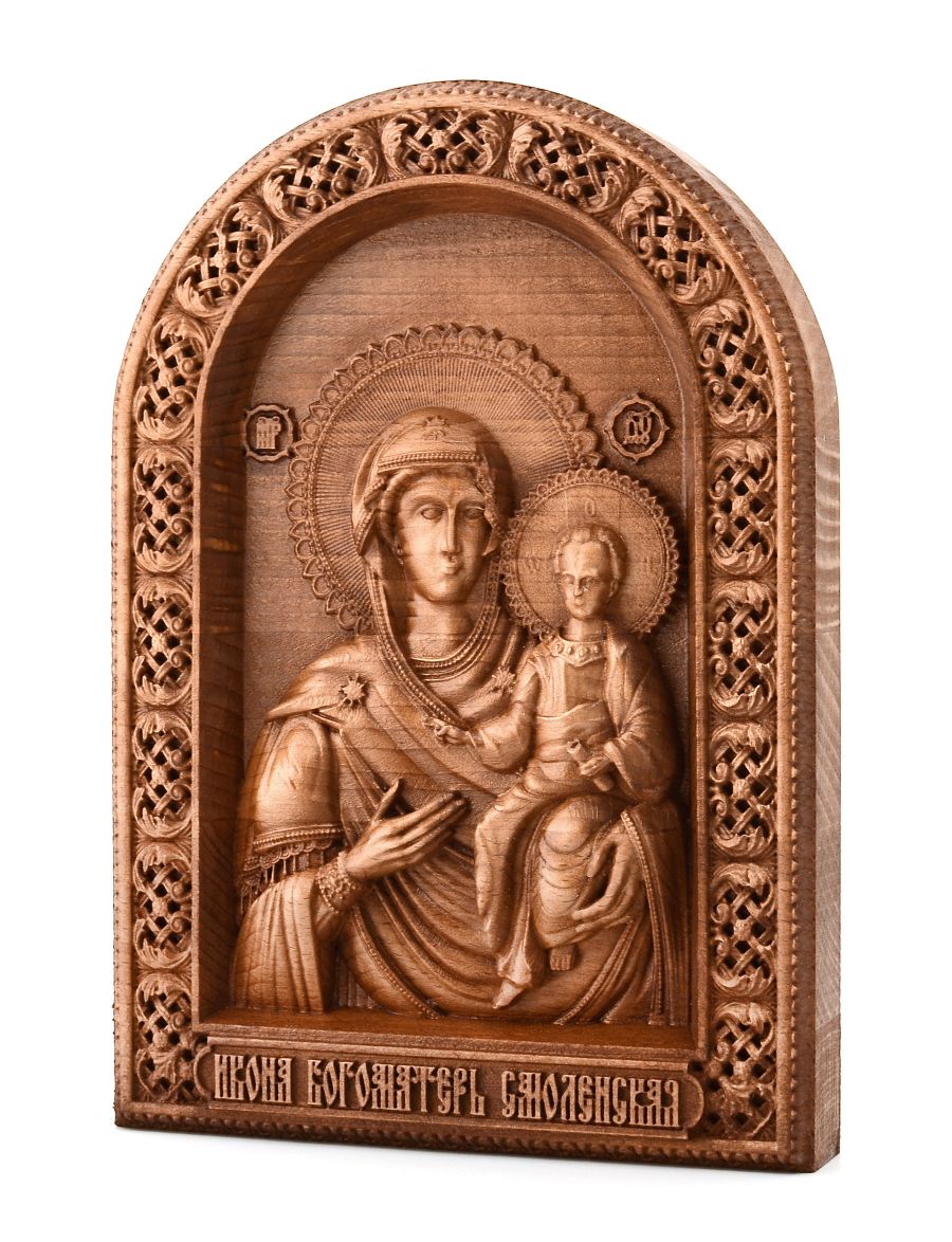 Деревянная резная икона «Божией Матери Смоленская» бук 18 x 12 см