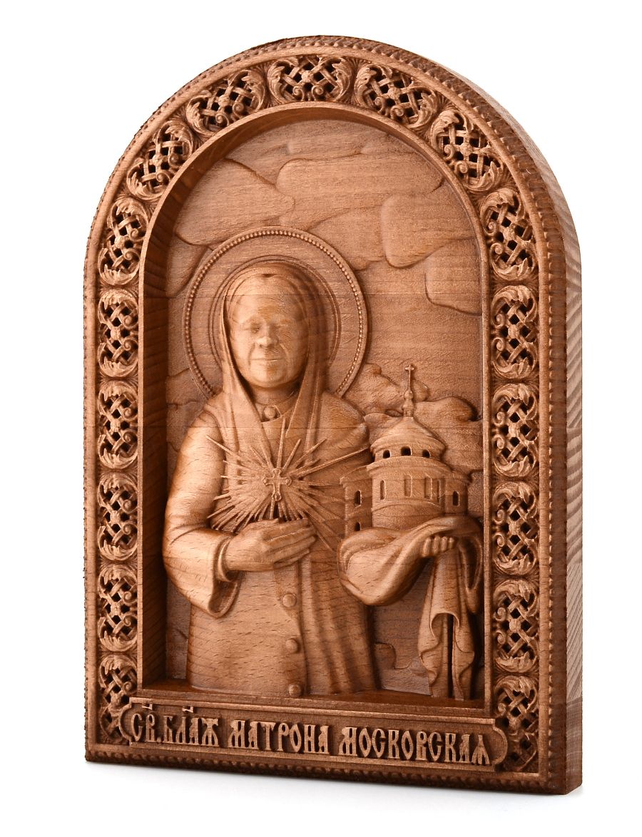 Деревянная резная икона «Блаженная Матрона Московская» бук 18 x 12 см