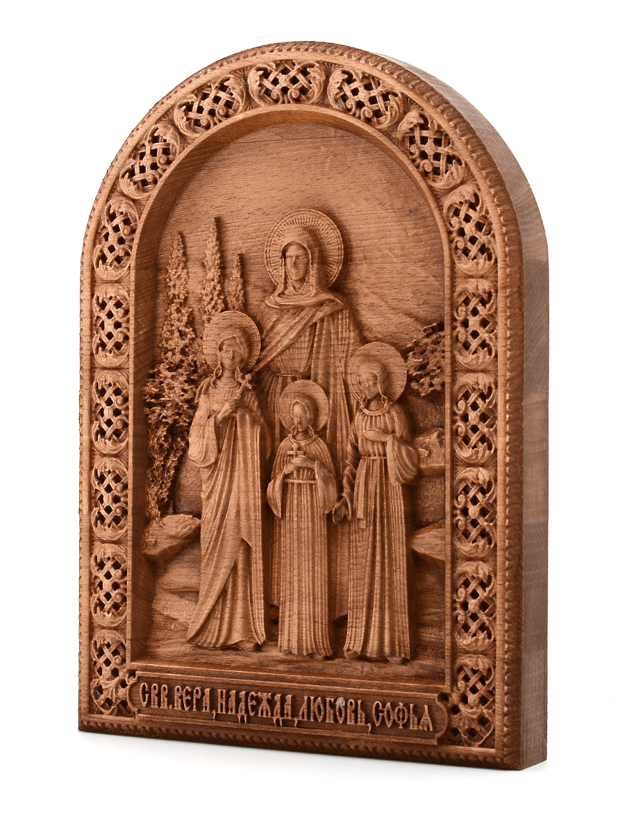 Деревянная резная икона «Вера, Надежда, Любовь и мать их Софья» бук 57 x 45 см
