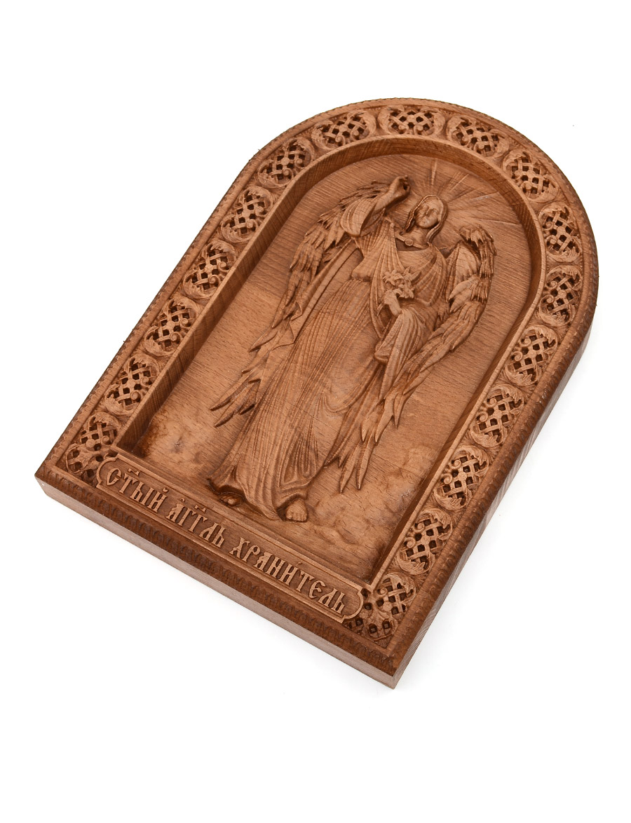 Деревянная резная икона «Ангел хранитель» бук 28 x 20 см