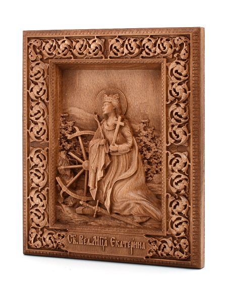 Деревянная резная икона «Святая Екатерина» бук 57 x 45 см