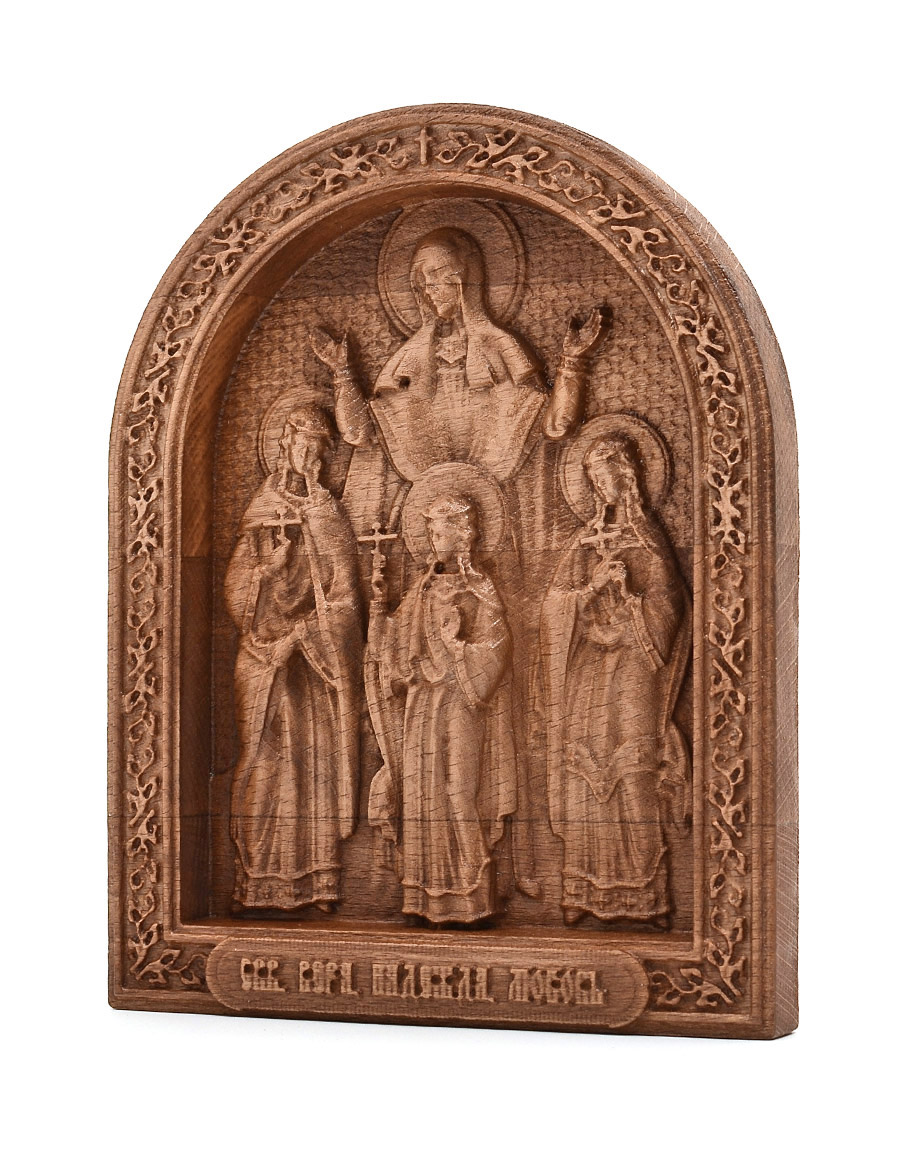 Деревянная резная икона «Вера, Надежда, Любовь и мать их Софья» бук 18 x 12 см