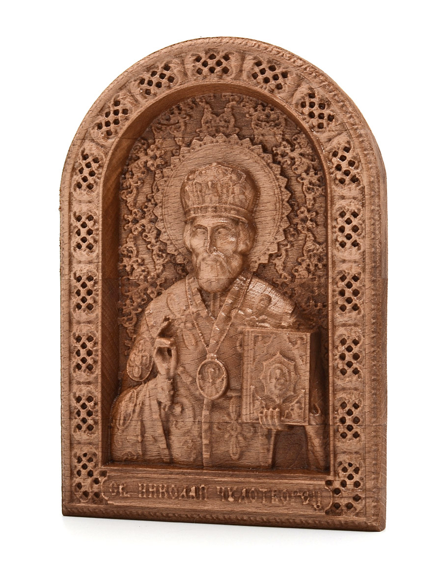 Деревянная резная икона «Николай Чудотворец» бук 18 x 14 см