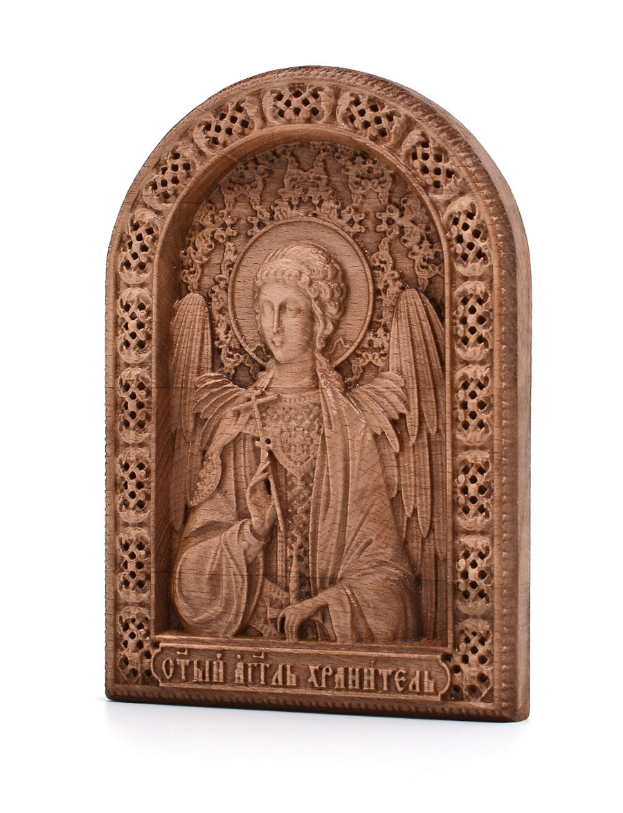 Деревянная резная икона «Ангел хранитель» бук 18 x 14 см