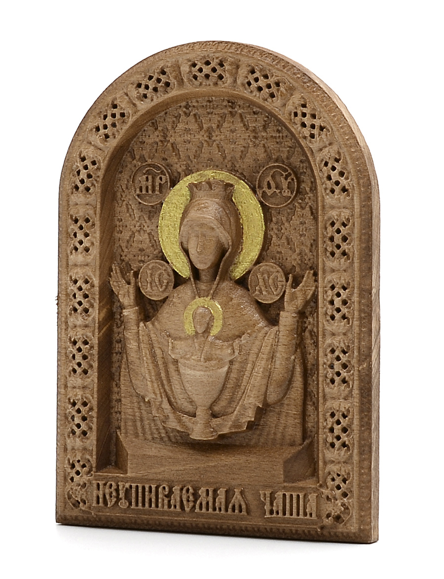 Деревянная резная икона «Божией Матери Неупиваемая чаша» бук 18 x 12 см с золочением