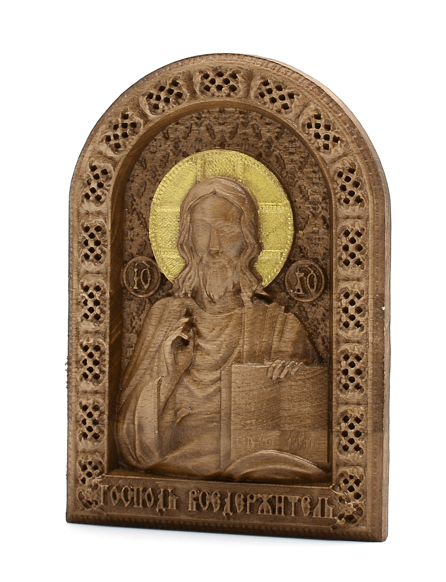 Деревянная резная икона «Господь Вседержитель» бук 18 x 12 см с золочением