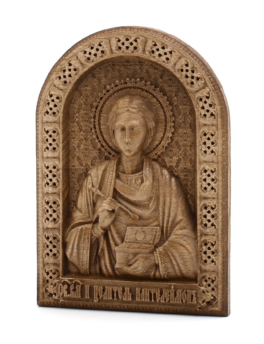 Деревянная резная икона «Святой целитель Пантелеймон» бук 18 x 12 см