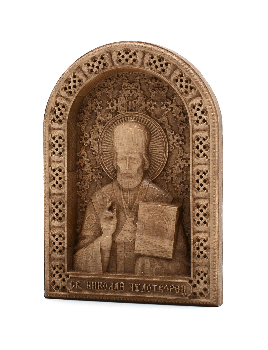 Деревянная резная икона «Святой Николай Чудотворец» бук 18 x 12 см