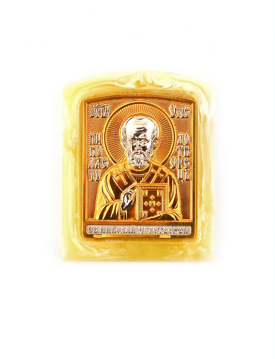 Икона «Святой Николай Чудотворец» карманная, светлый янтарь