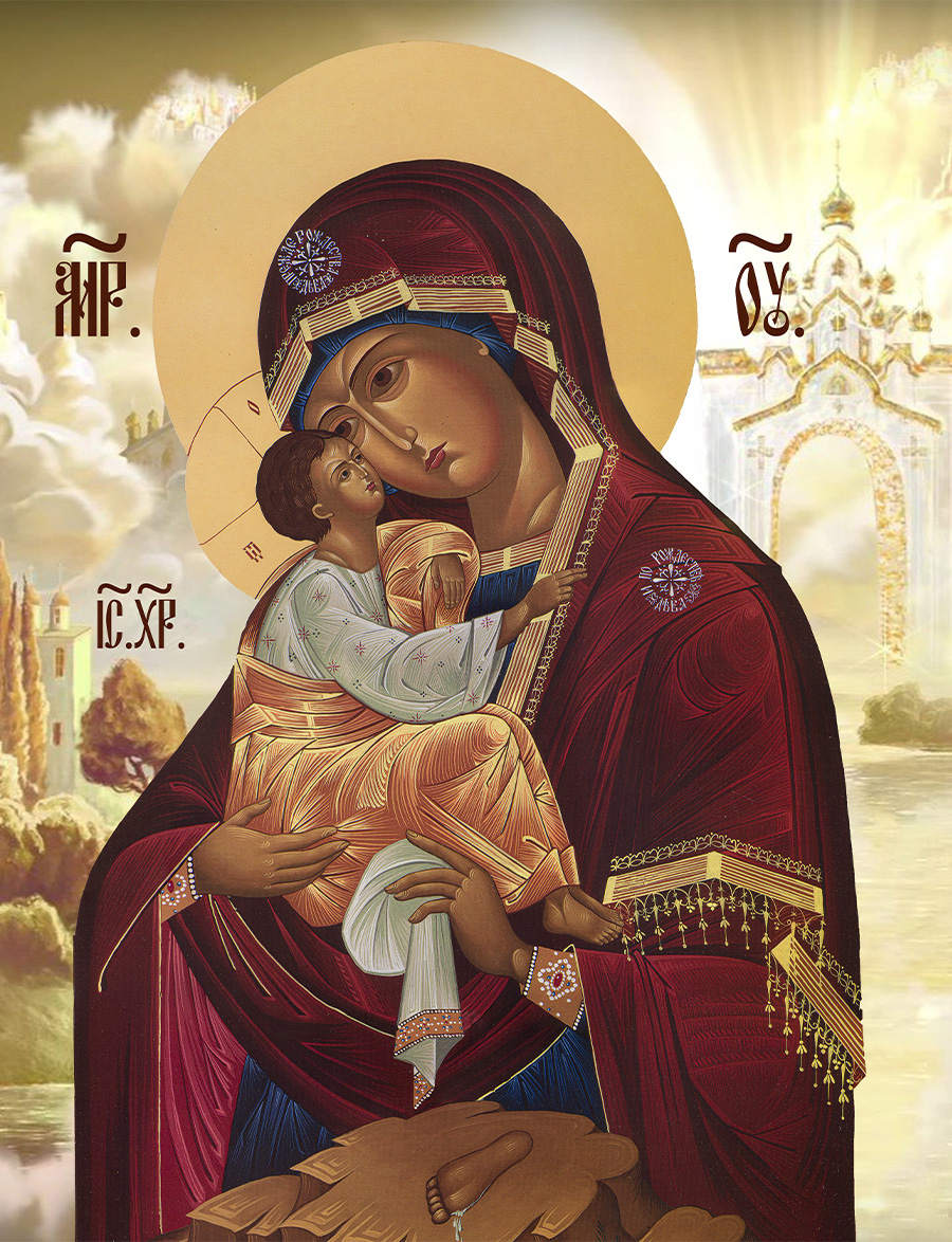 Алмазная мозаика на подрамнике «Почаевская икона Божией Матери» 40x30 см