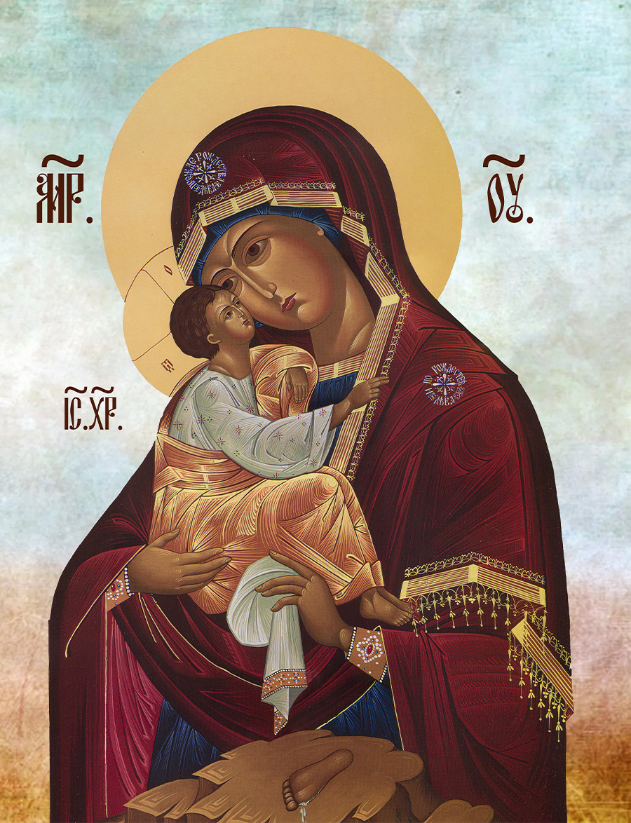 Алмазная мозаика на подрамнике «Почаевская икона Божией Матери» 40x30 см