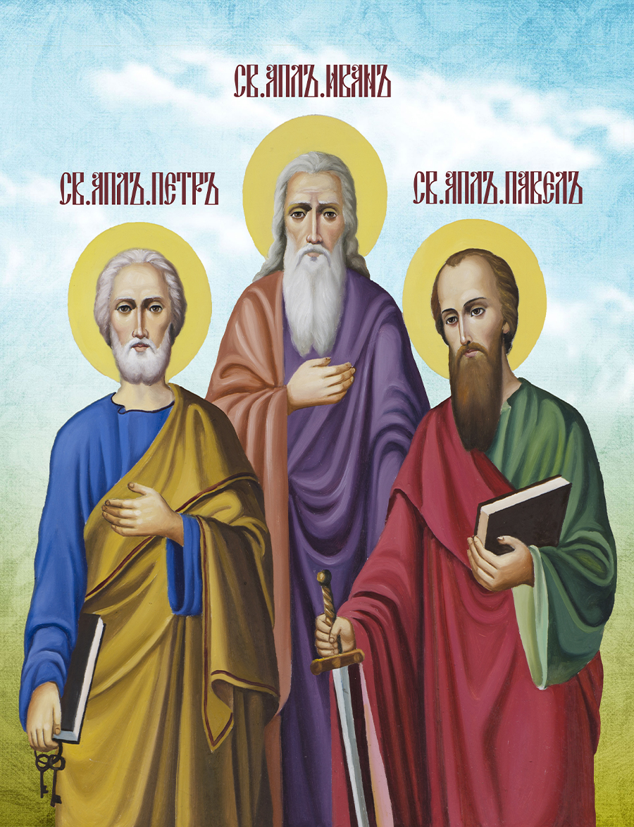 Алмазная мозаика «Апостолы Иоанн Богослов,Петр и Павел» 90x70 см