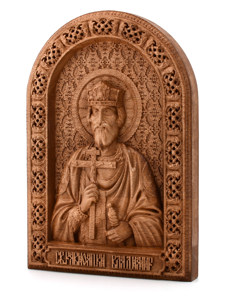 Деревянная резная икона «Святой равноапостольный князь Владимир» бук 23 x 16 см